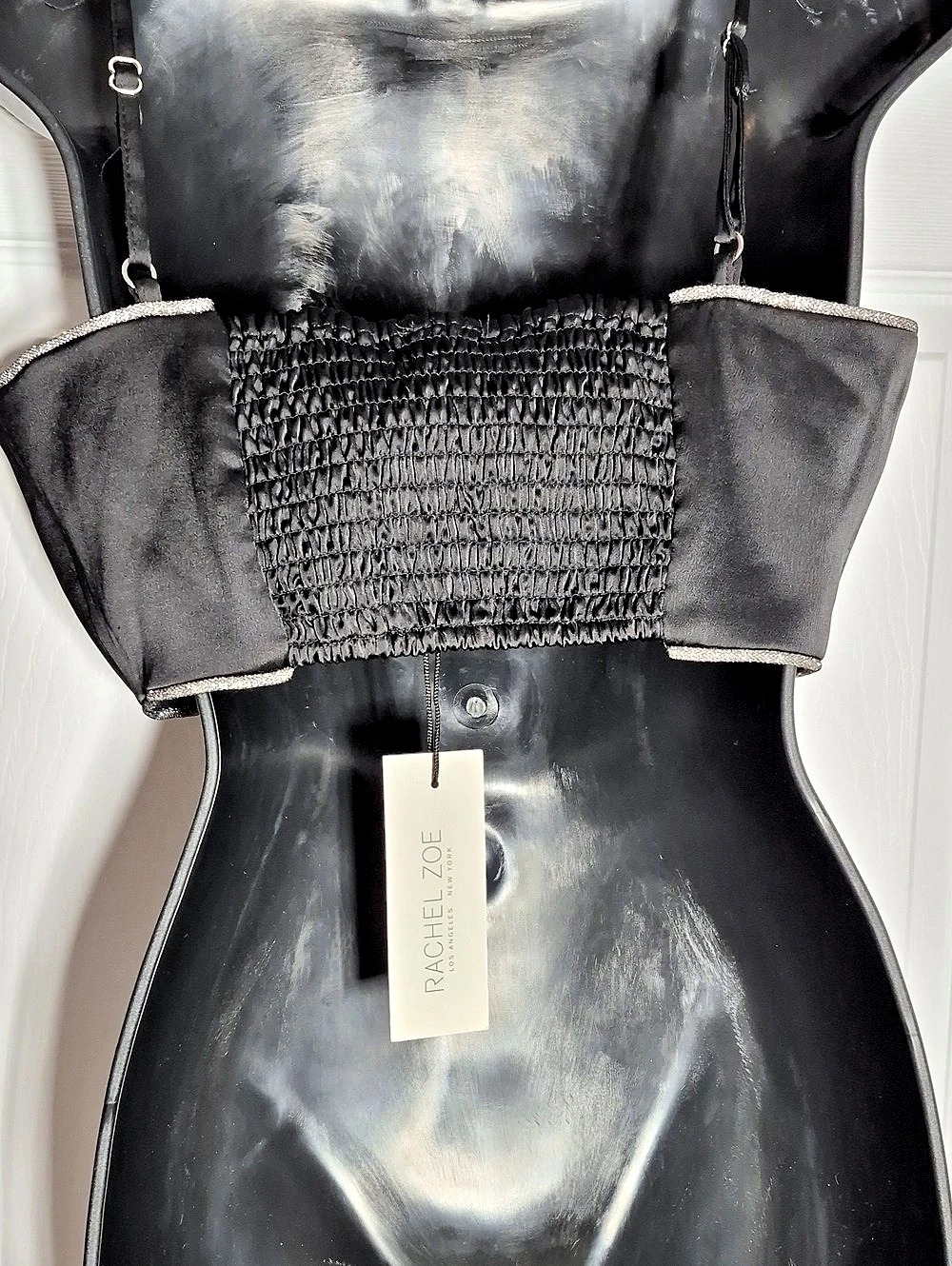 Satin Rachel Zoe Pewter Rhinestone Trim Crop Top in Black Size 6/medium  NWT - Picture 4 of 14